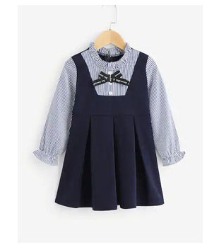 條紋蝴蝶結海軍藍女童洋裝