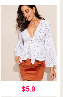 FLOUNCE SLEEVE POLKA DOT KNOT PLUNGE TOP