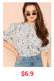 PLUS MOCK NECK RUFFLE CUFF FLORAL TOP