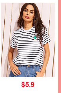 CACTUS EMBROIDERED STRIPED TEE