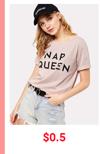 SLOGAN PRINT CUFFED T-SHIRT