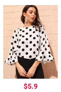 KEYHOLE BACK BELL SLEEVE POLKA DOT BLOUSE