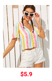 BUTTON FRONT COLORFUL STRIPED BLOUSE