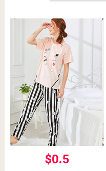 CARTOON PRINT TEE & STRIPED PANTS PJ SET