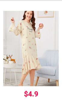 PEACH PRINT RUFFLE HEM NIGHT DRESS