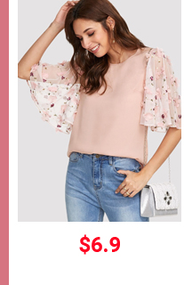 FLOWER APPLIQUE MESH SLEEVE TOP