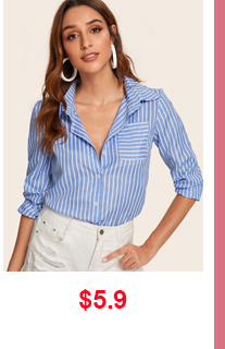 POCKET FRONT STRIPED CURVED HEM BLOUSE