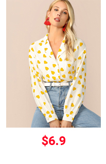 NOTCH COLLAR PEARLS BUTTON HEART PRINT BLOUSE