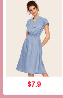 STRIPED BUTTON FRONT DUAL POCKET DRESS