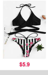 HALTER TOP WITH STRIPED FLORAL BIKINI SET