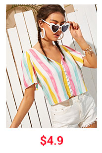 BUTTON FRONT COLORFUL STRIPED BLOUSE