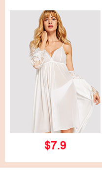 LACE TRIM SHEER CAMI DRESS WITH ROBE