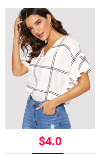 FLOUNCE SLEEVE GRID PRINT TOP