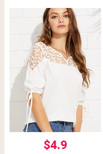 EMBROIDERED MESH YOKE TIE CUFF TOP