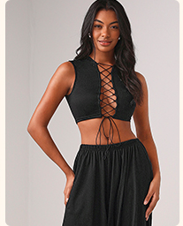 SHEIN X The Modern Alien Lace Up Front Crop Tank Top & Pants
