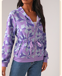 SHEIN X Anke Wonder Geo Print Drawstring Waist Hooded Jacket