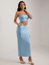 OBVIOUSLY VINTAGE Cut Out Waist Flap Pocket Side Tube Bodycon Dress