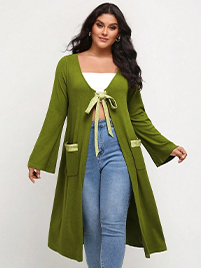 Jacqueline City Plus Tie Front Dual Pocket Coat